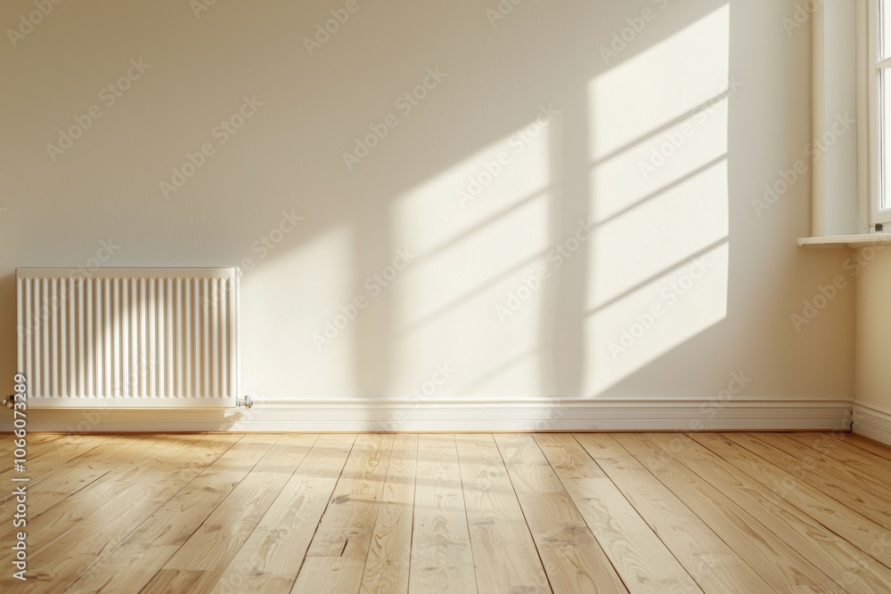 Poster a large empty room with a radiator in the corner