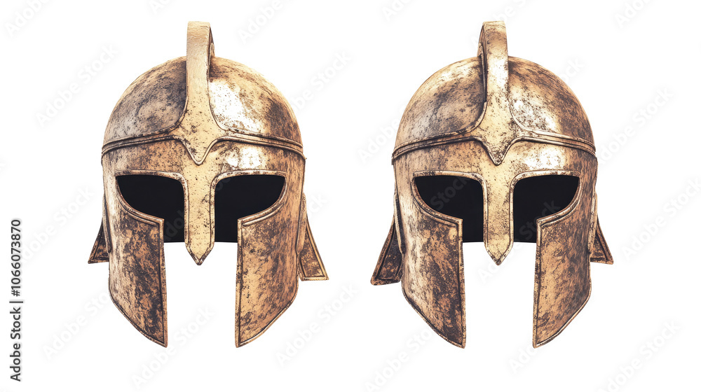 Poster ancient spartan helmets on isolated background generative ai