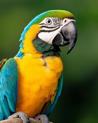 Fototapeta premium A colorful parrot with vibrant feathers perched on a tropical branch in the jungle.