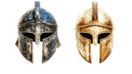 Collection of Ancient Spartan Helmets on a Transparent Background Generative AI