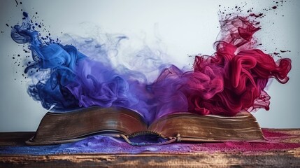 Open Bible with Purple Ribbon Bookmark on Wooden Table During Easter, Ash Cross on Page, Devotion and Reflection