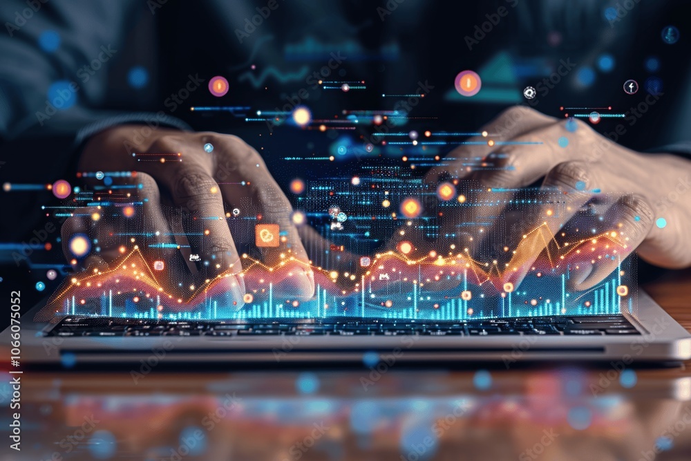 Poster using ai technology for data analytics in business financial management and marketing