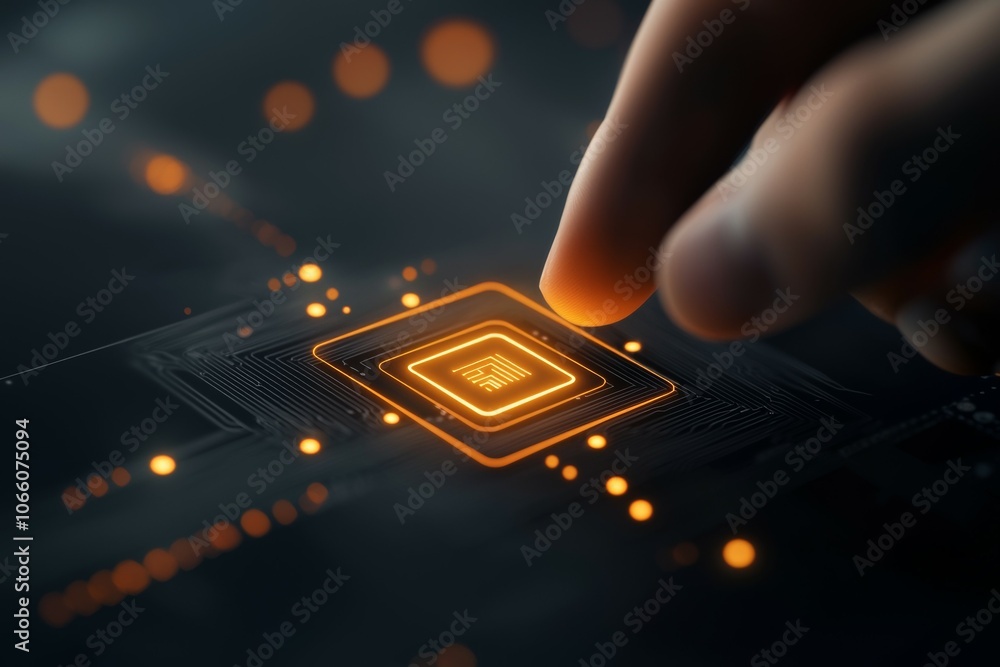 Poster a hand is pointing at a computer chip