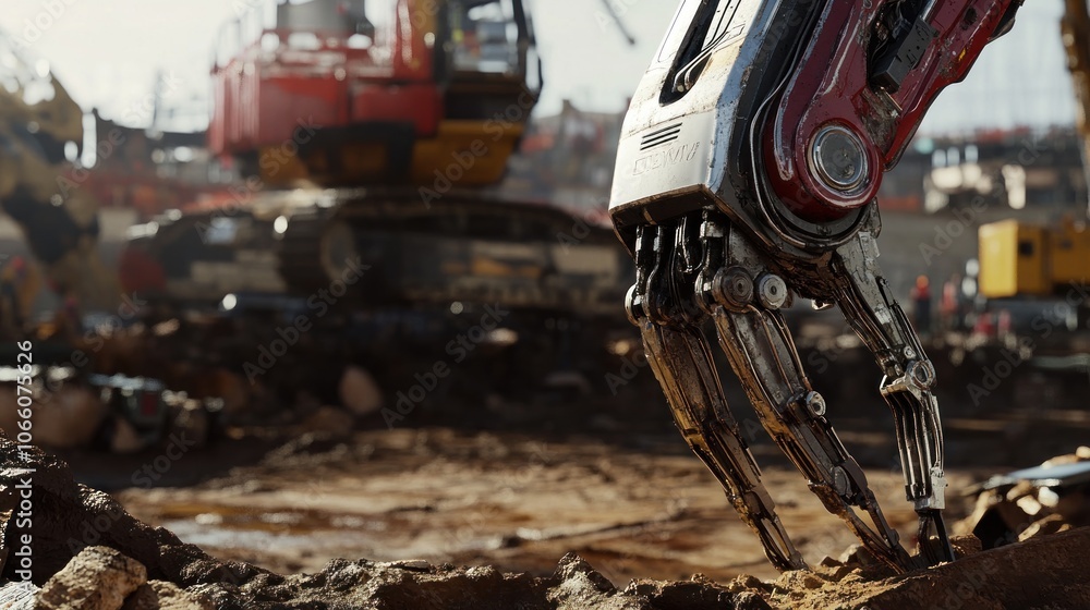 Poster a close-up of a robotic arm reaching towards the ground