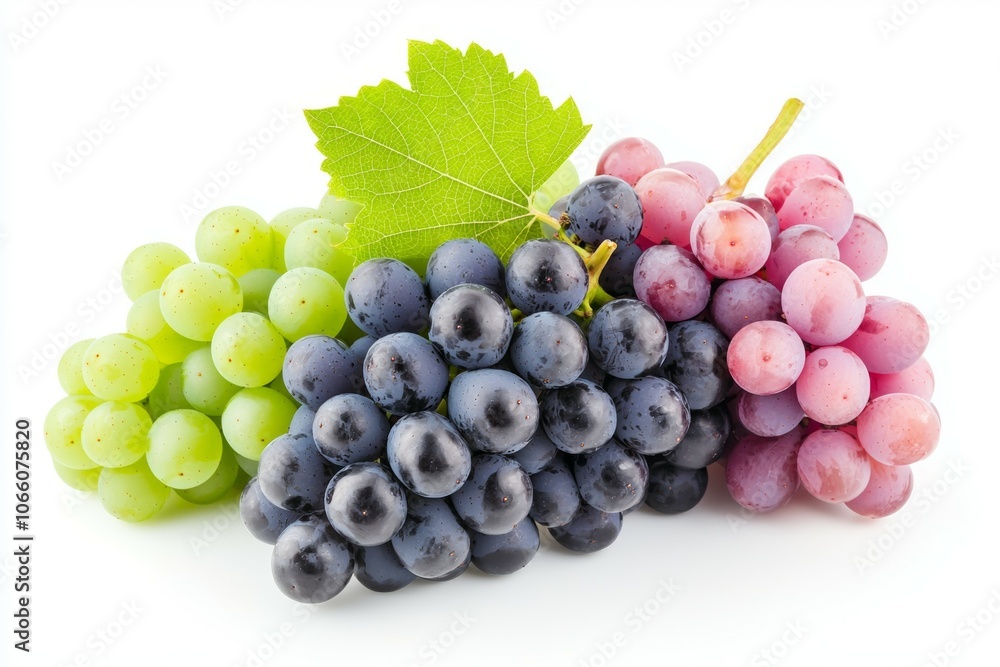 Poster three different colored grapes are displayed on a white background