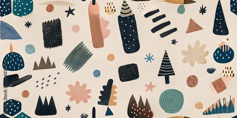 Poster colorful abstract shapes and patterns on light background