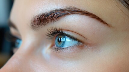 Obraz premium Close-up of a woman's eye with long eyelashes and eyebrow.
