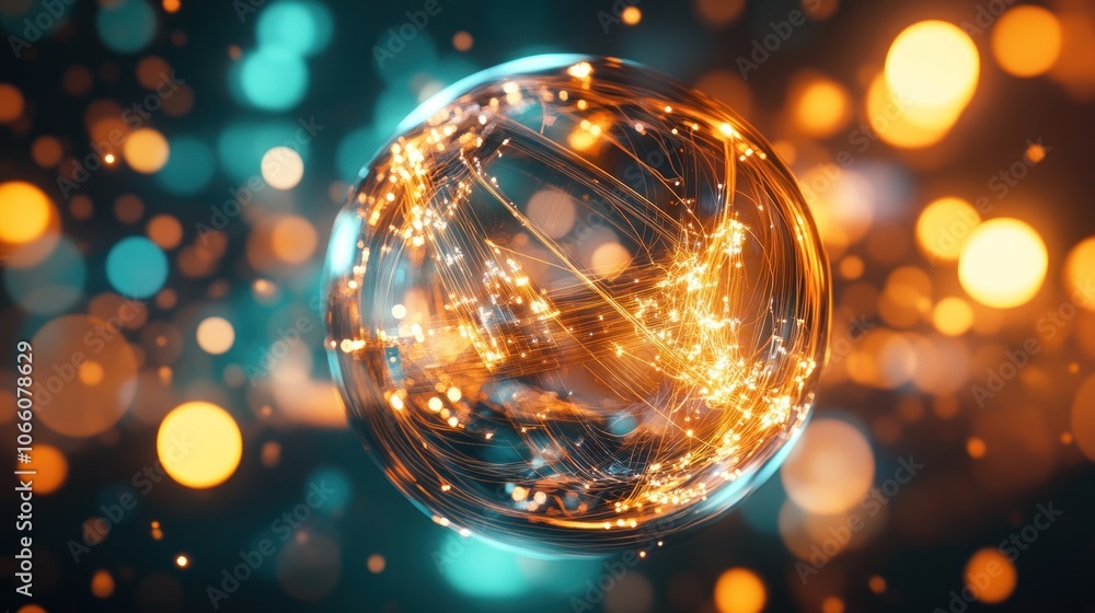Poster A glowing sphere of light with a intricate web of interconnected lines