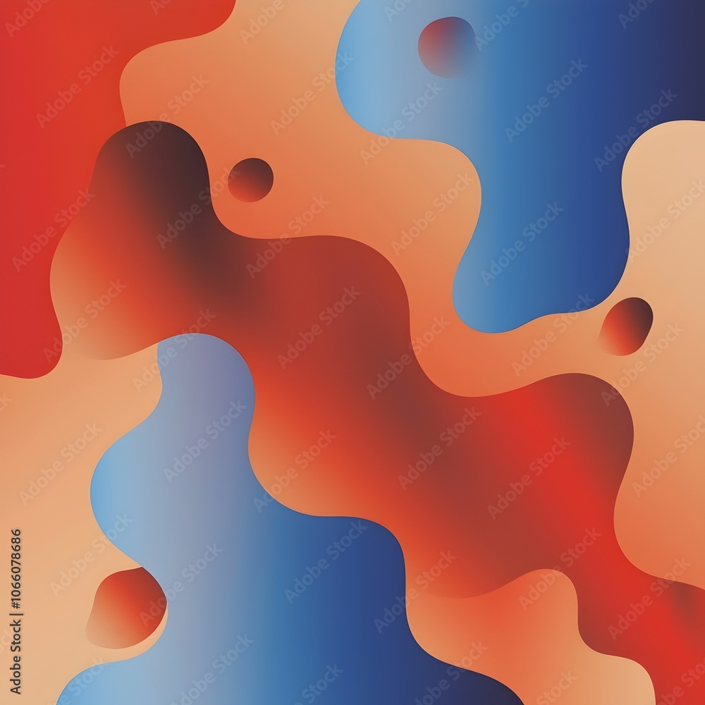 Poster an abstract design featuring flowing shapes in vibrant hues of red, orange, and blue, creating a dyn