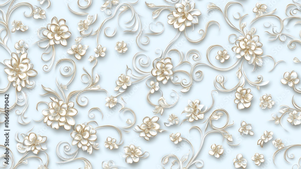 Poster reflective silver swirls and intricate filigree form a stunning seamless pattern that captivates vie