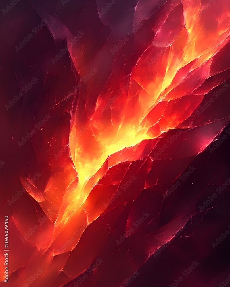 Poster a mesmerizing abstract image showcasing vibrant hues of red and orange, resembling molten lava flowi
