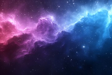 Obraz premium A mesmerizing cosmic landscape showcasing vibrant pink and blue nebulae amidst a star-filled sky, evoking a sense of wonder and the vastness of the universe.