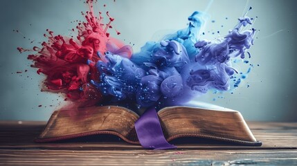 Open Bible with Purple Ribbon on Wooden Table, Ash Cross Visible, Devotion and Quiet Reflection