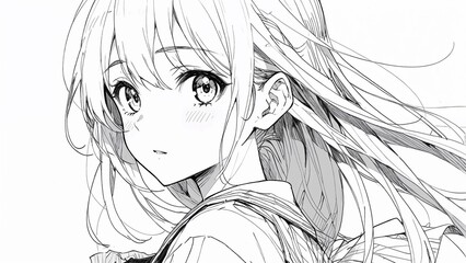 Fototapeta premium Gorgeous Anime Girl black and white classic Wallpaper for Desktop and Mobile Use