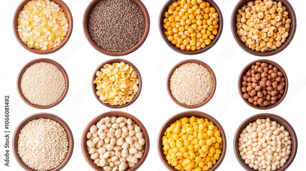Poster varied collection of bowls filled with various cereals on display generative ai
