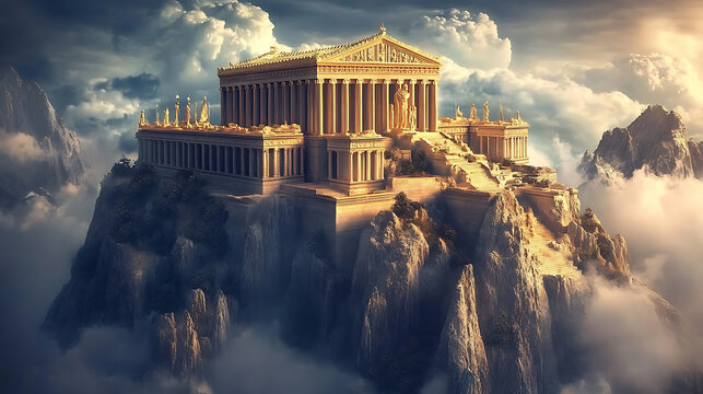 majestic fantasy palace atop mount olympus mythological architecture concept digital illustration