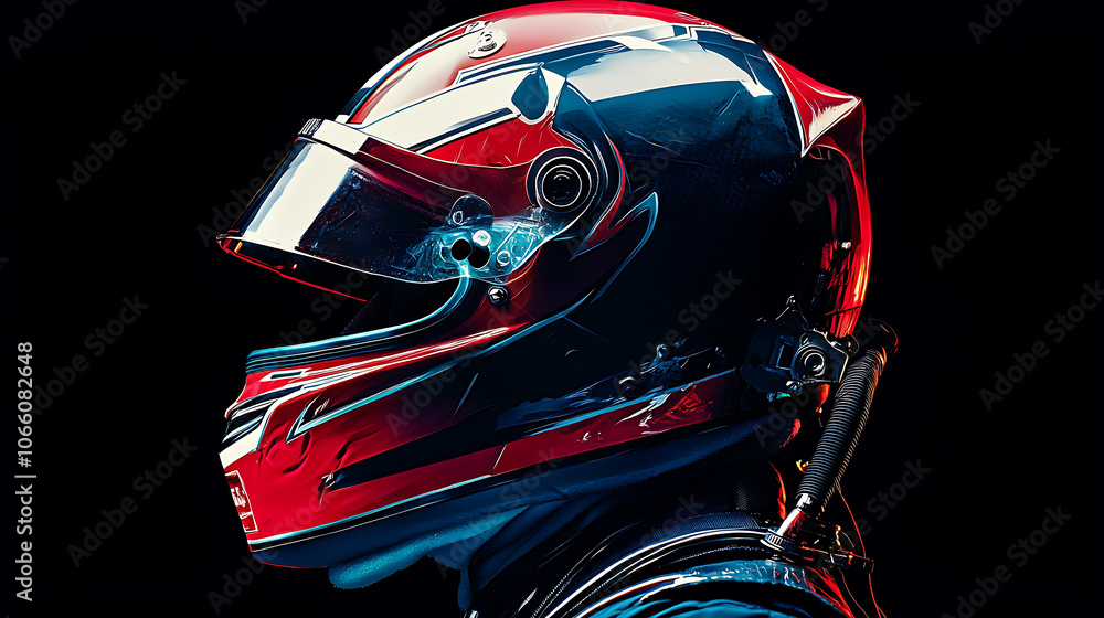 Poster formula one pilot in helmet side view