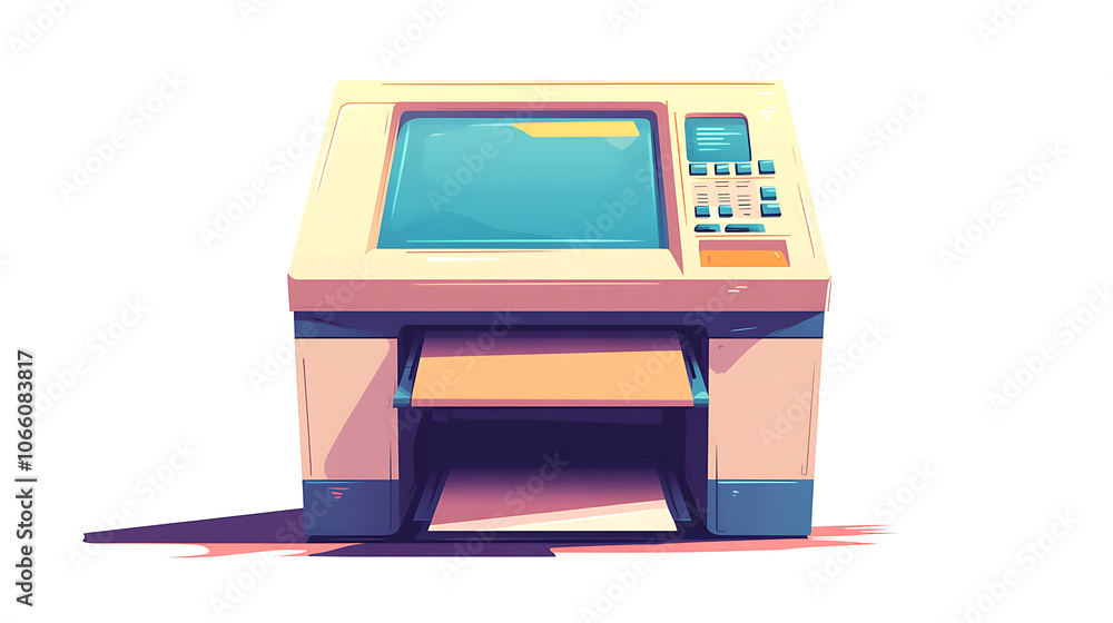 Poster vector illustration of an electronic printer that is flat, adorable cartoon vector illustration of a