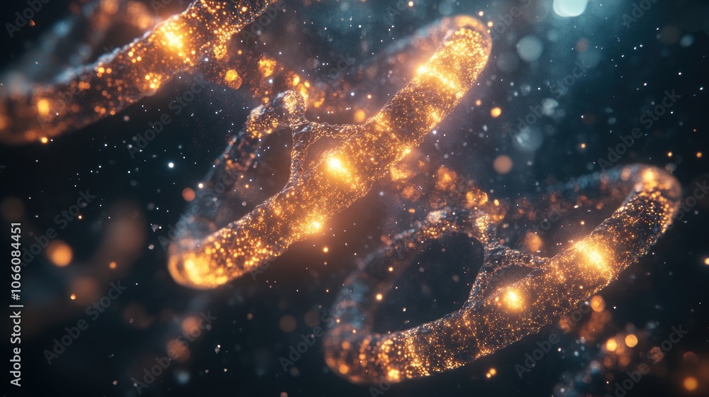 Poster glowing dna double helix with particles