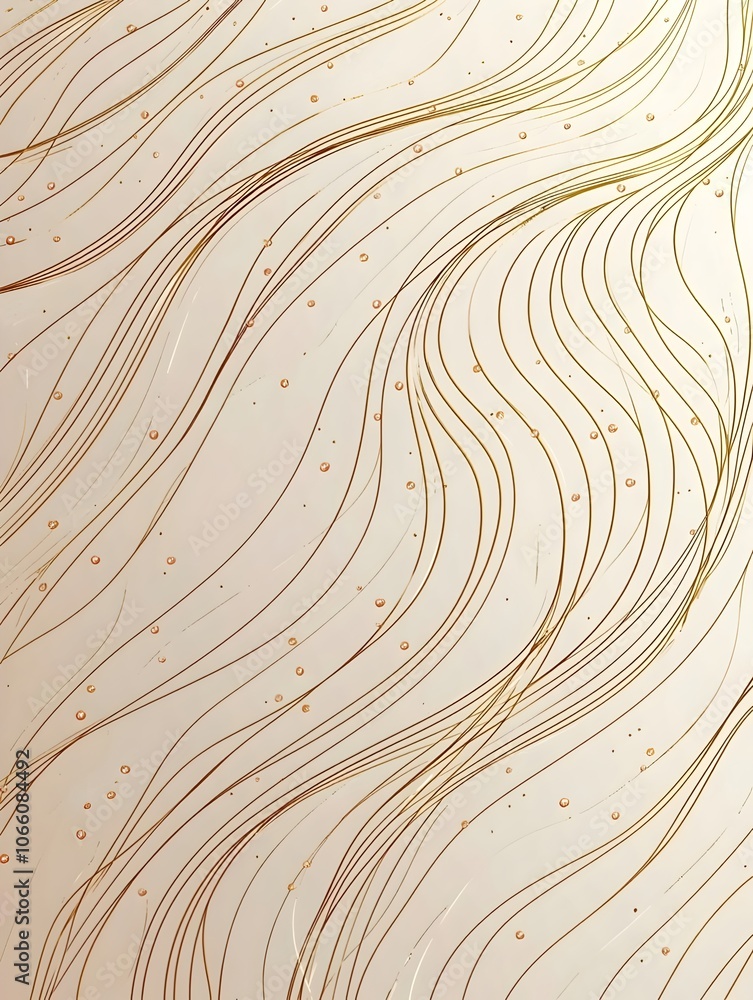 Aufkleber an abstract composition featuring elegant flowing lines in shades of gold against a soft, muted back
