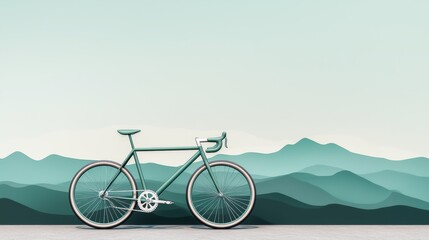 Fototapeta premium A sleek, mint-green bicycle stands against a serene background of soft