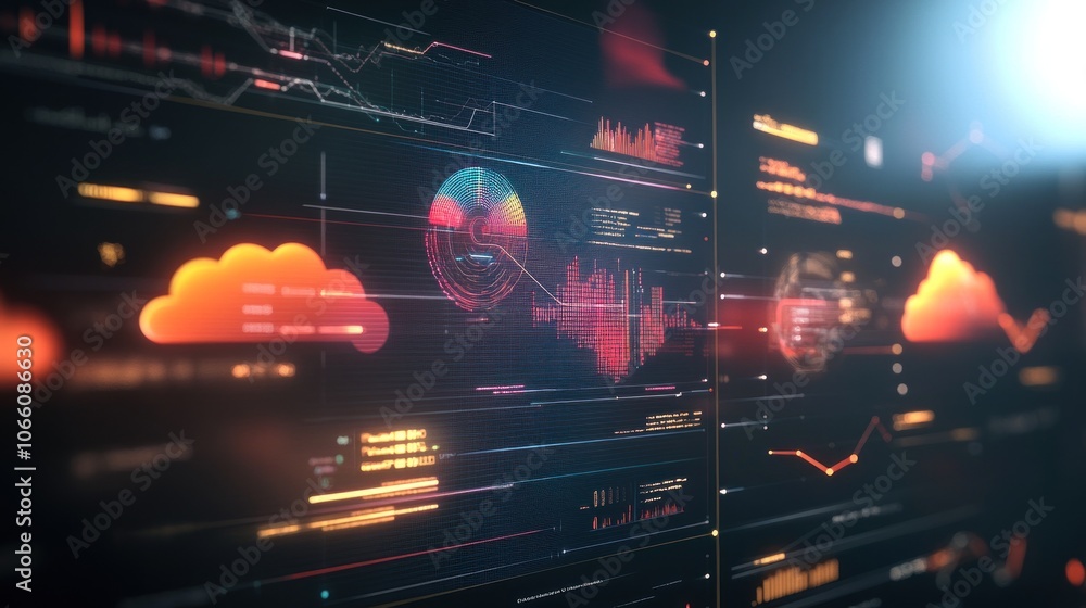 Poster Futuristic Digital Interface with Cloud Computing and Data Visualization