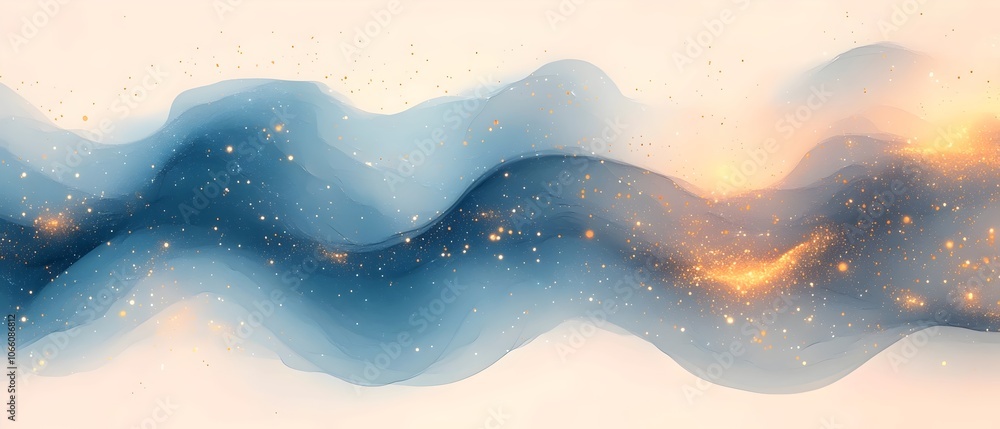 Poster a mesmerizing wave of soft blue and golden hues undulates across the canvas, infused with sparkling 