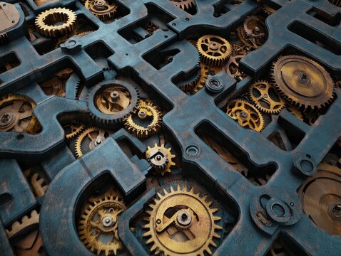 Imagine a maze of interconnected gears and clockwork