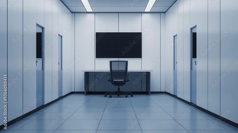 Poster modern automated office workspace with technology