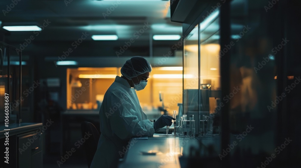 Aufkleber scientist in lab coat examining test tubes in a laboratory
