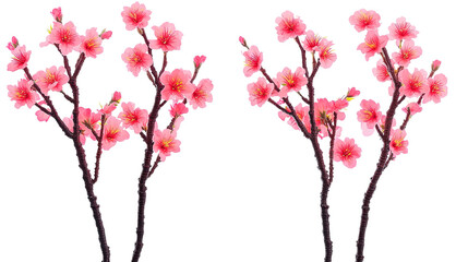Fototapeta premium Cherry Branches With Pink Blossoms on a White Background Generative AI