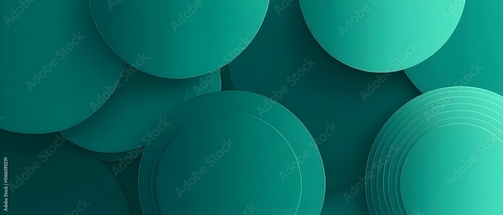 Poster an abstract composition featuring overlapping teal circles with varying shades and transparency, cre