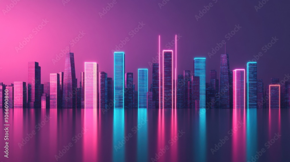 Poster futuristic cityscape with ai driven architecture