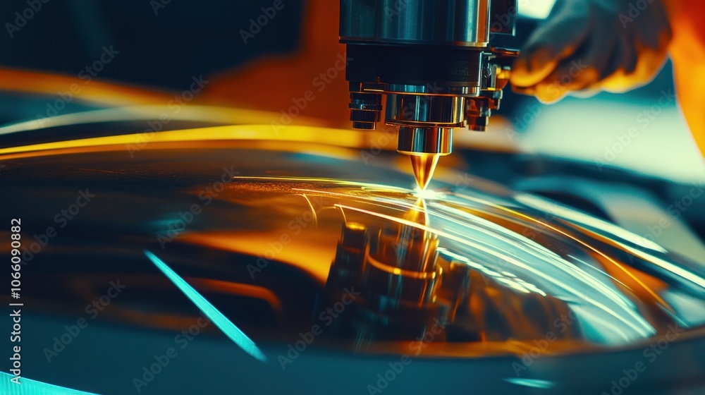 Poster close-up of a cnc machine drilling a curved surface