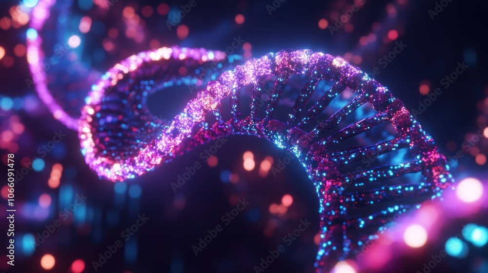 Poster a close-up view of a glowing dna double helix