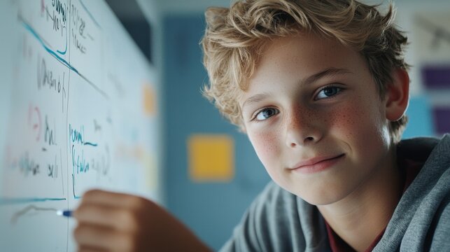 Student Engaged in Online Math Class Learning