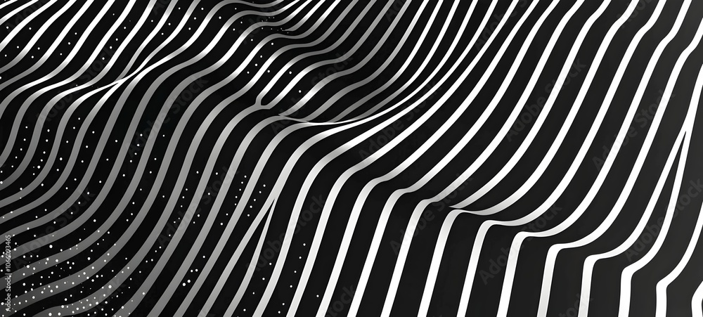 Poster Abstract black and white wavy lines create a smooth, flowing pattern, evoking a sense of motion and depth with subtle gradients and textures.