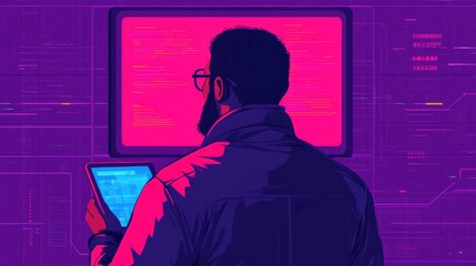 Researcher Analyzing Holographic Data on Tablet