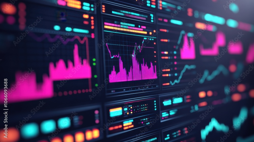 Aufkleber retro arcade data visualization in neon style