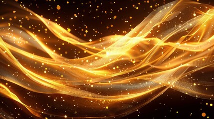 Obraz premium Elegant Abstract Golden Background with Glowing Glitter and Flowing Ribbons