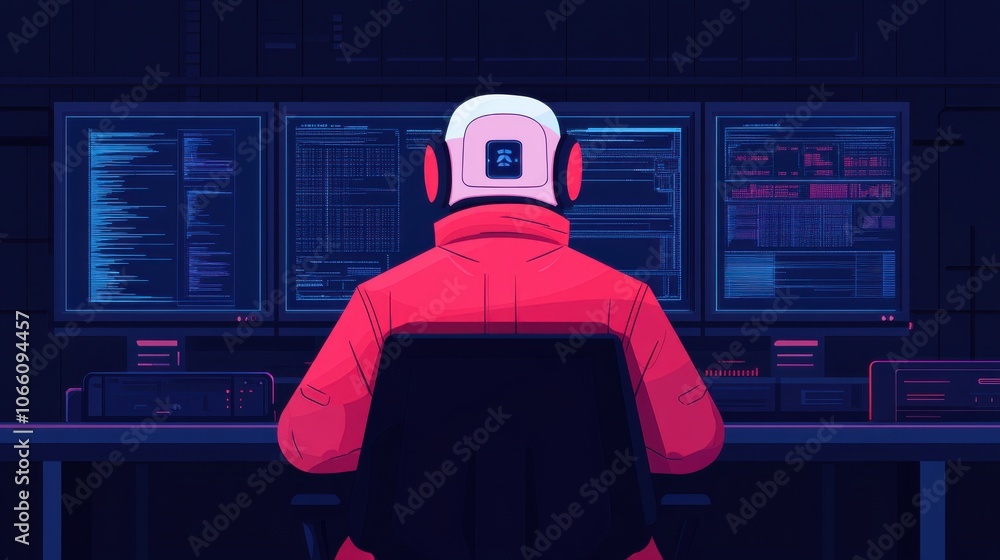 Poster scientist with advanced ai technology in a futuristic setting