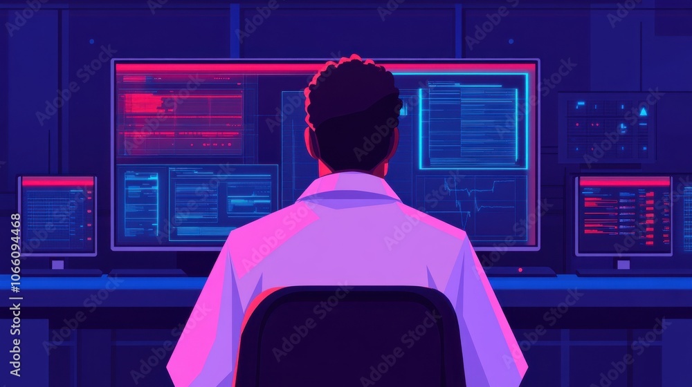 Poster scientist engaged with advanced ai technology in lab