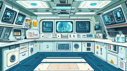 Obraz premium Futuristic Spaceship Interior with Monitors and Equipment.