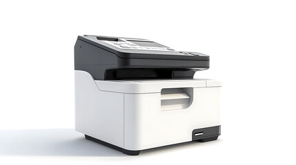 Corporate Smart Laser Multifunction Printer Set Aside on White Background, Copier, fax, scanner, and color document and photo laser printer for home use, Appliances for Office Printing