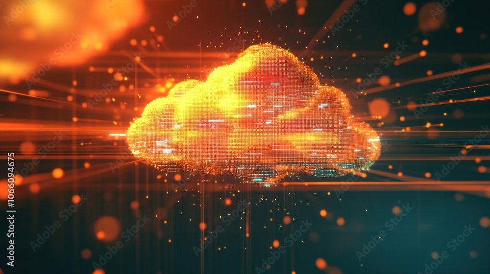 Poster digital cloud with glowing lights and lines