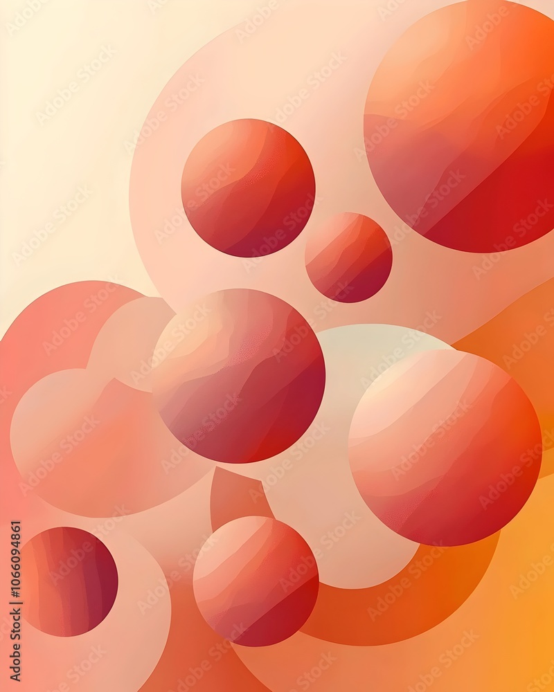 Poster an abstract illustration featuring overlapping circular shapes in warm hues of red, orange, and crea