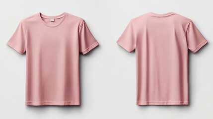 Front and back view of a plain pink t-shirt.