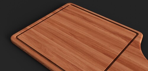 Cutting wooden board or tray isolated on black background top view. Rustic countertop of timber surface.