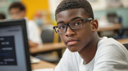 Obraz premium Student Engaged in an Online Science Class