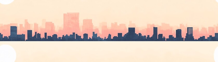 Obraz premium Silhouette of a city skyline at sunset, with a pink and orange sky.